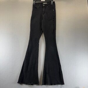 Y2k‎ 2000s Bamboo Jeans Womens Size 00 Black High Waisted Flare Bell Bottom Hem